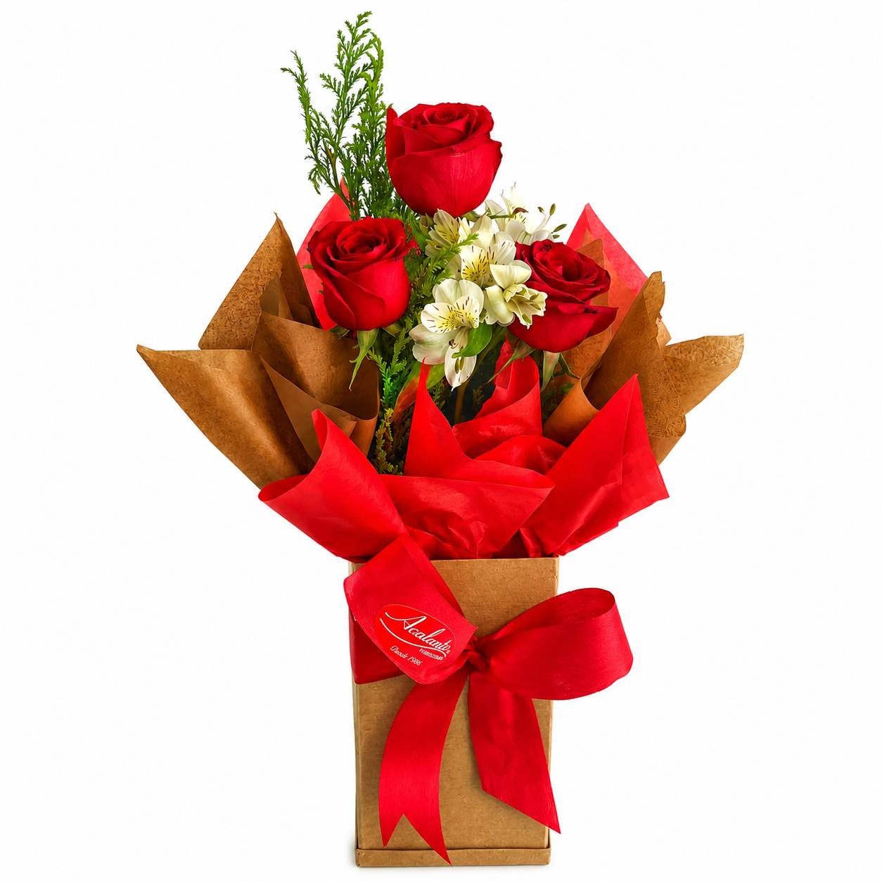 Arranjo com 3 Rosas Importadas vermelhas