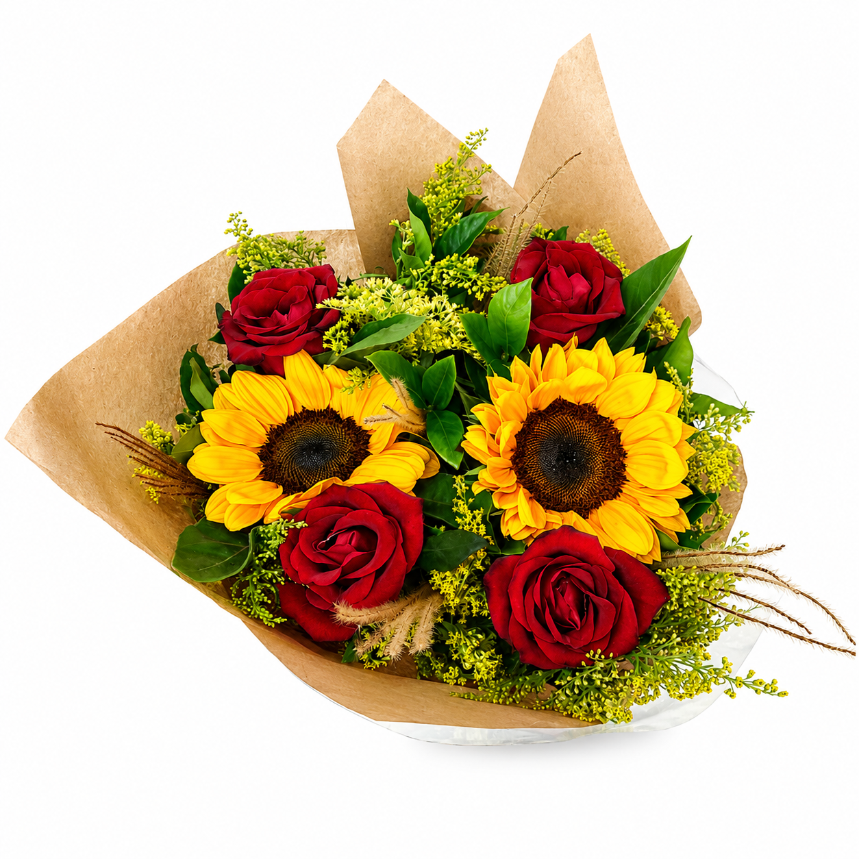 Buqu� com Rosas Importadas e Girass�is P