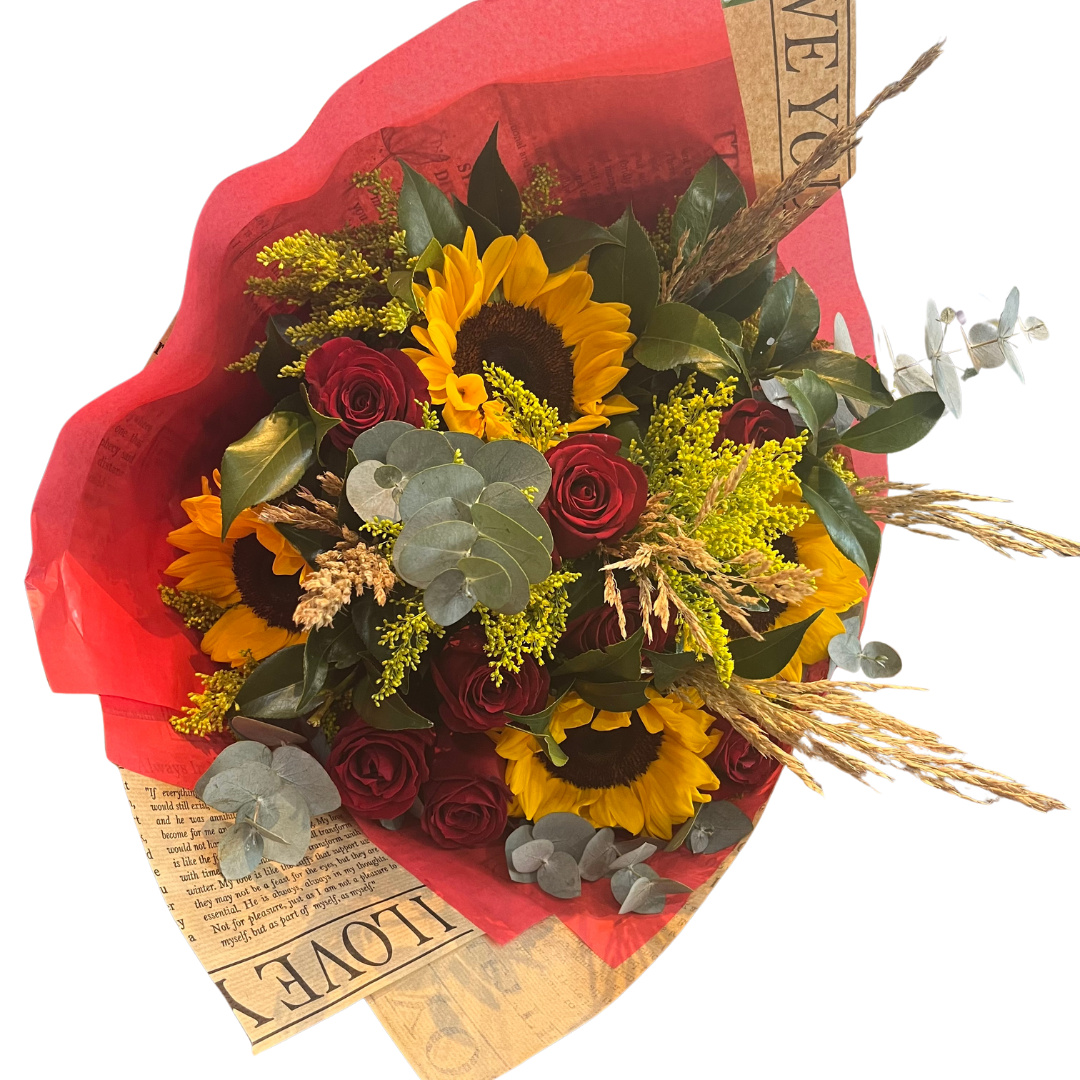 Buqu� com 8 Rosas e 4 Girass�is