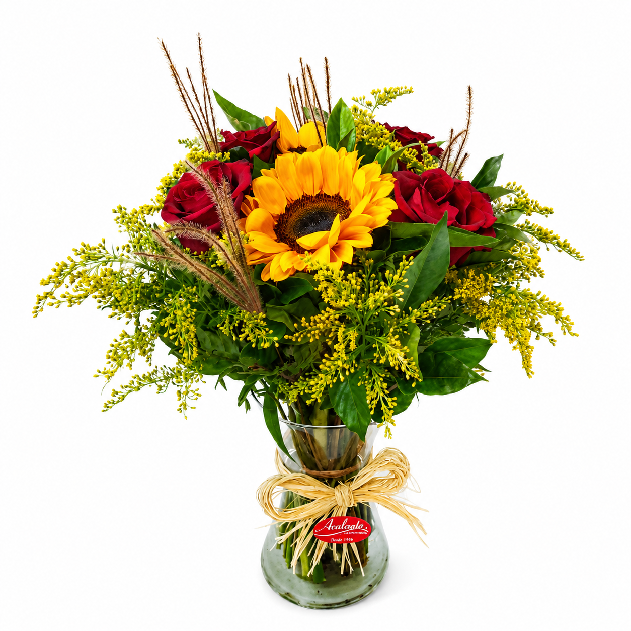 Rosas e Girass�is P em Vaso de Vidro